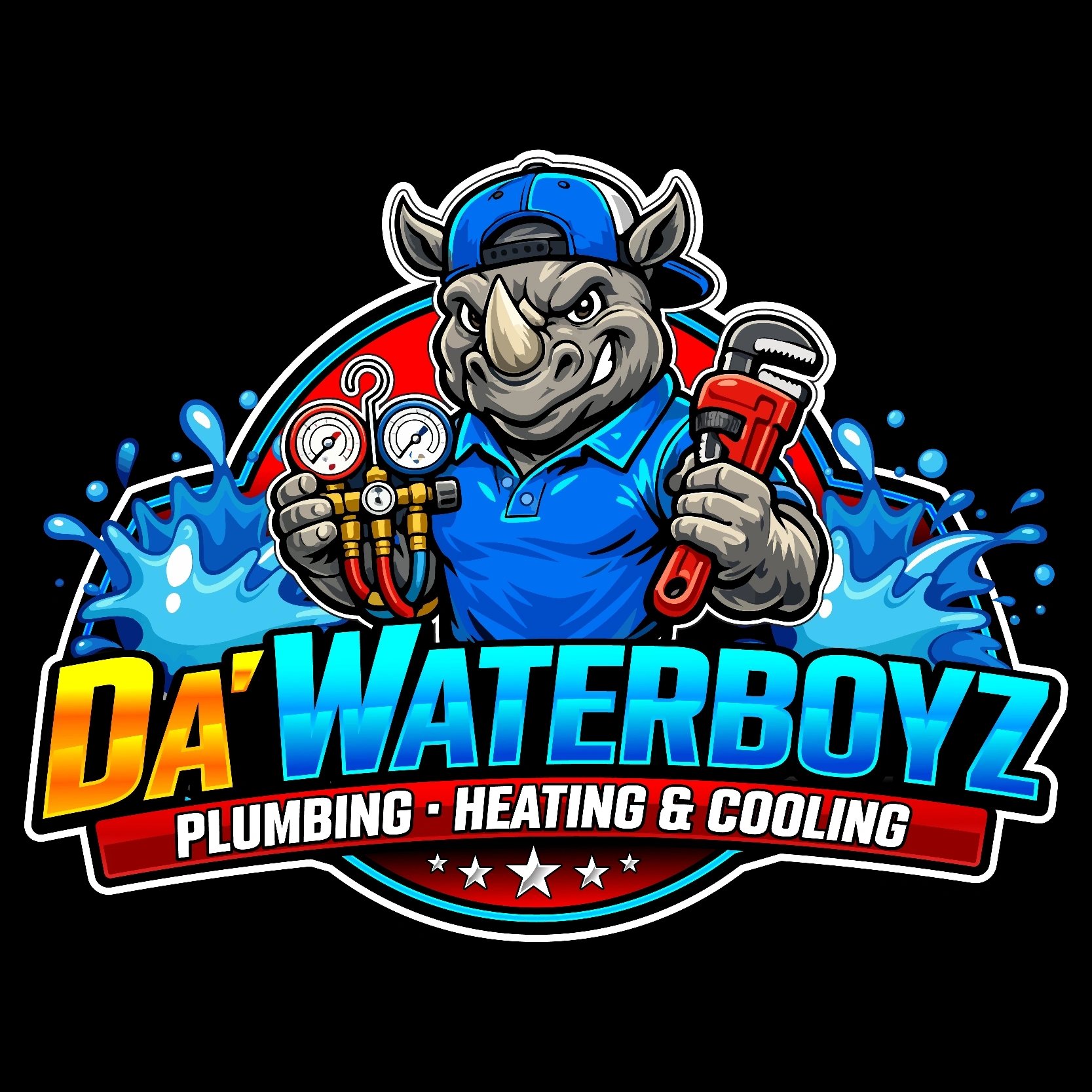 Da\'Waterboyz Plumbing, Heating & Cooling — Shy\'lo the Rhino logo